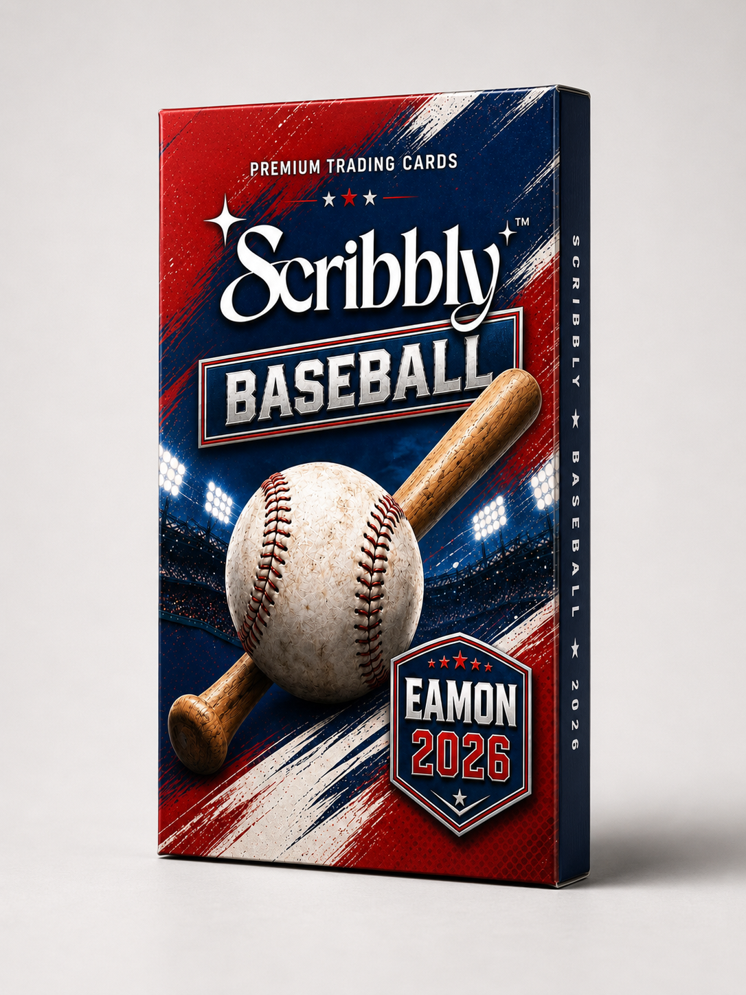 Scribbly collector's display box custom-printed with the player's name